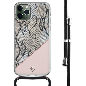 Casimoda iPhone 11 Pro Max hoesje met koord / Crossbody - Snake print roze