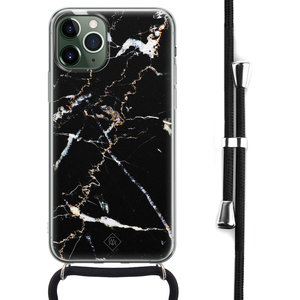 Casimoda iPhone 11 Pro Max hoesje met koord - Crossbody - Marmer zwart