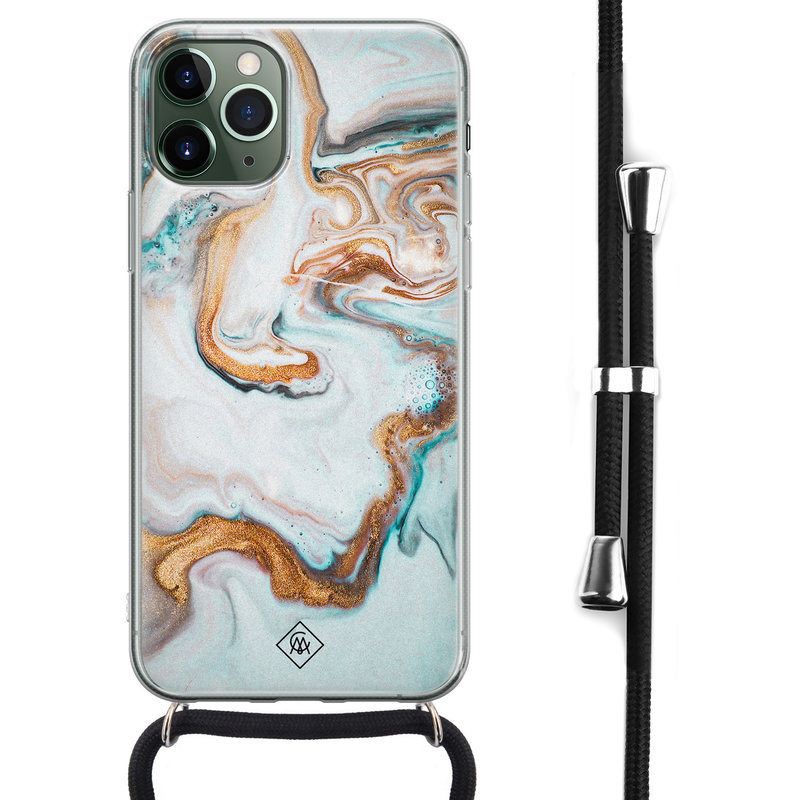 Casimoda iPhone 11 Pro Max hoesje met koord - Crossbody - Marmer blauw goud