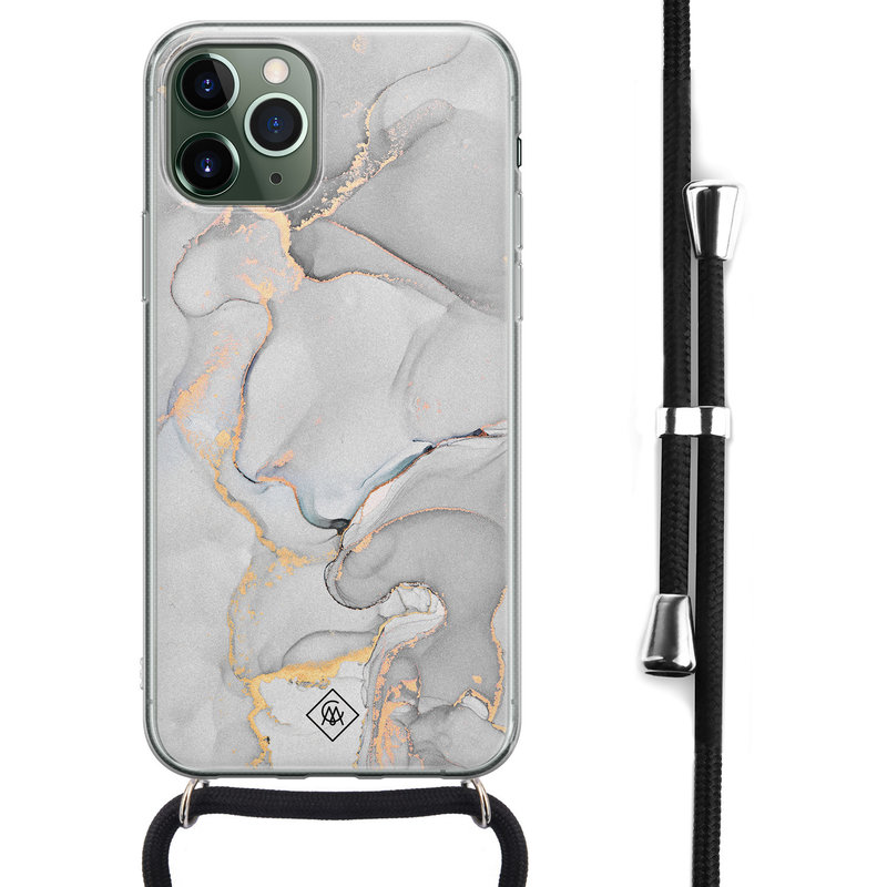 Casimoda iPhone 11 Pro Max hoesje met koord - Crossbody - Marmer grijs