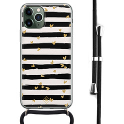 Casimoda iPhone 11 Pro Max hoesje met koord / Crossbody - Hart streepjes