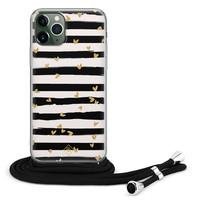 Casimoda iPhone 11 Pro Max hoesje met koord - Crossbody - Hart streepjes