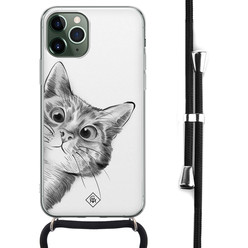 Casimoda iPhone 11 Pro Max hoesje met koord / Crossbody - Kiekeboe kat