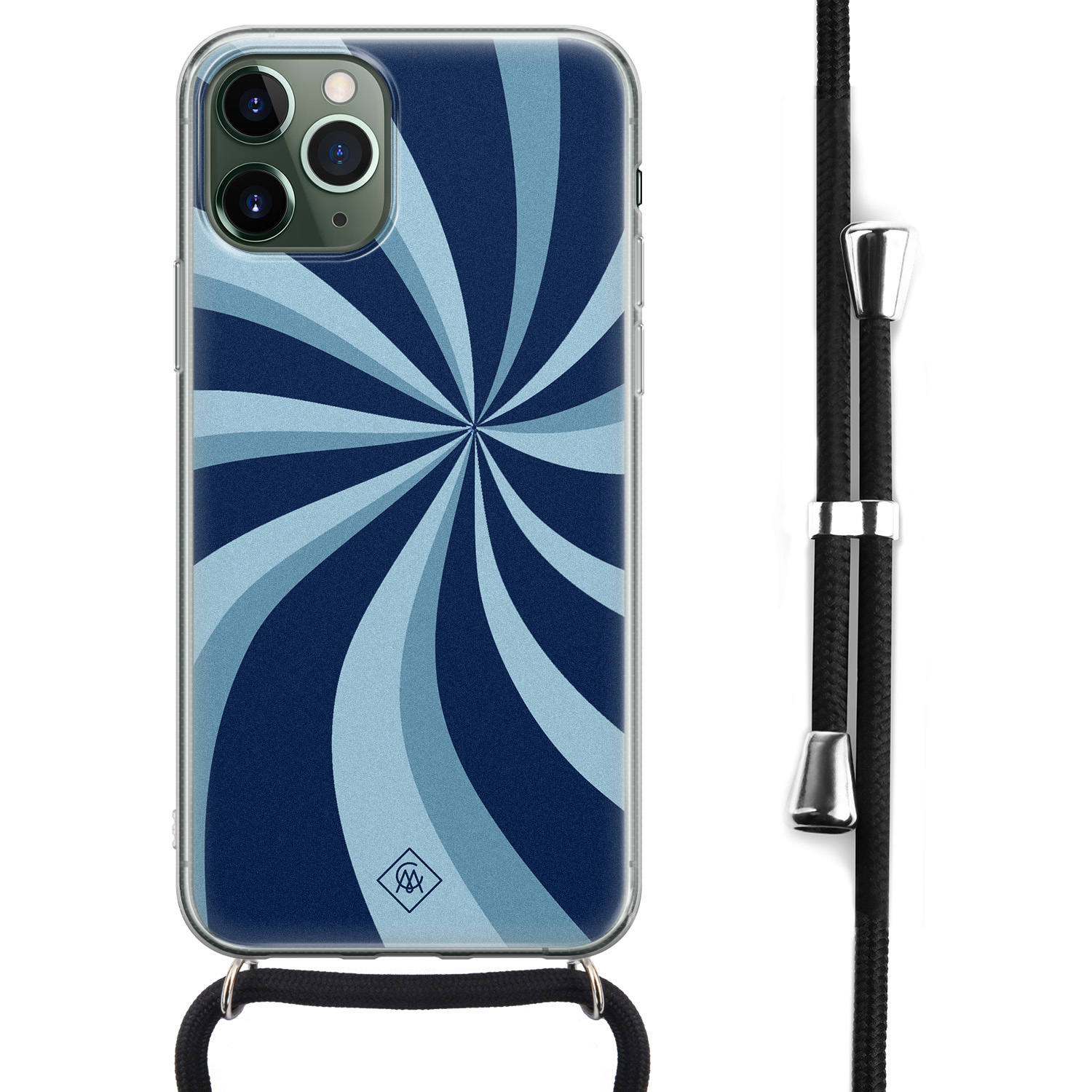 iPhone 11 Pro hoesje met koord Crossbody Blauw retro lijnen