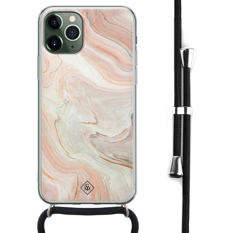 Casimoda iPhone 11 Pro hoesje met koord - Crossbody - Marmer waves