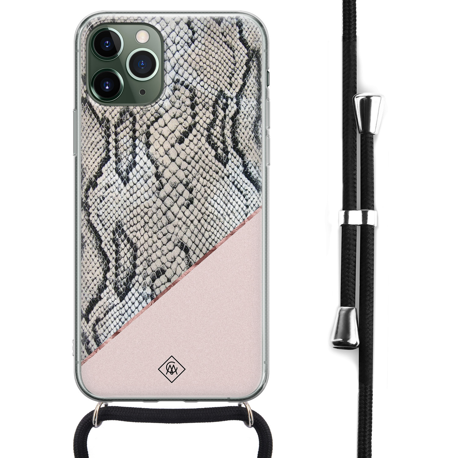 iPhone 11 Pro hoesje met koord - Crossbody - Snake print roze
