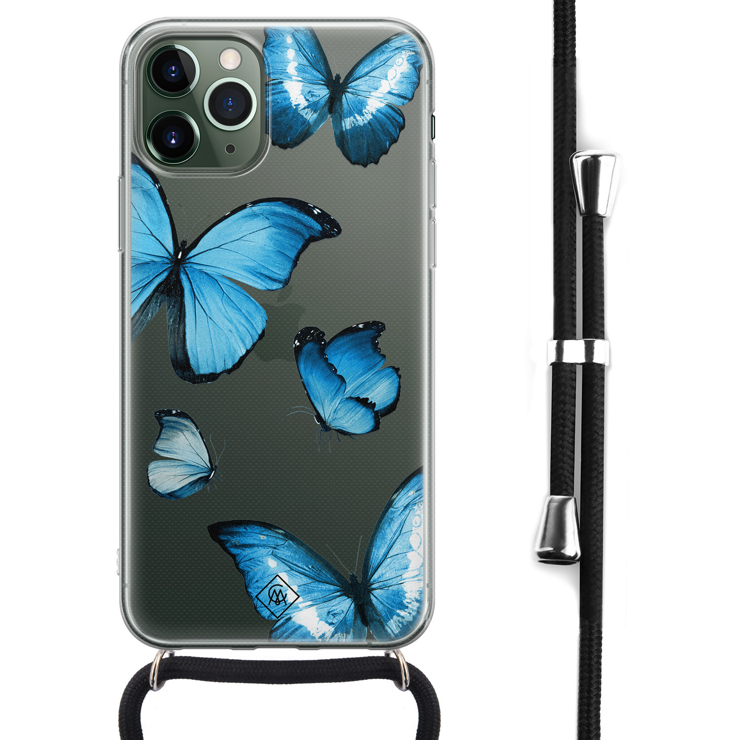 iPhone 11 Pro hoesje met koord Crossbody Blauwe vlinders
