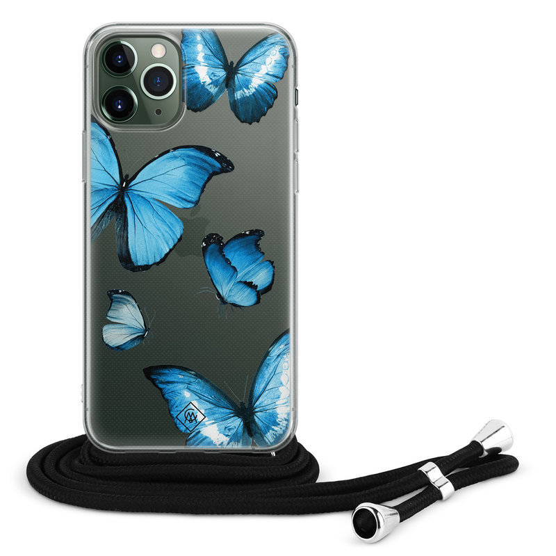 Casimoda iPhone 11 Pro hoesje met koord - Crossbody - Blauwe vlinders