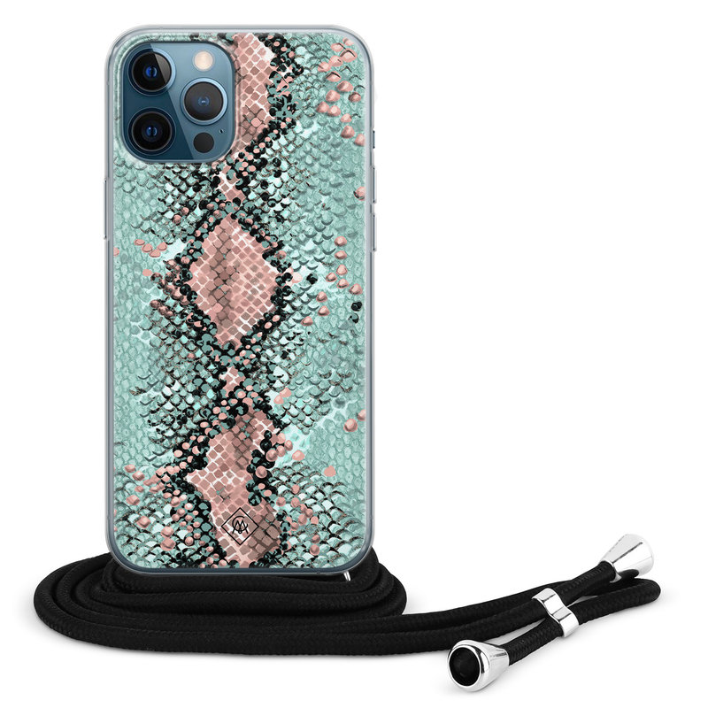 Casimoda iPhone 12 Pro Max hoesje met koord - Snake pastel