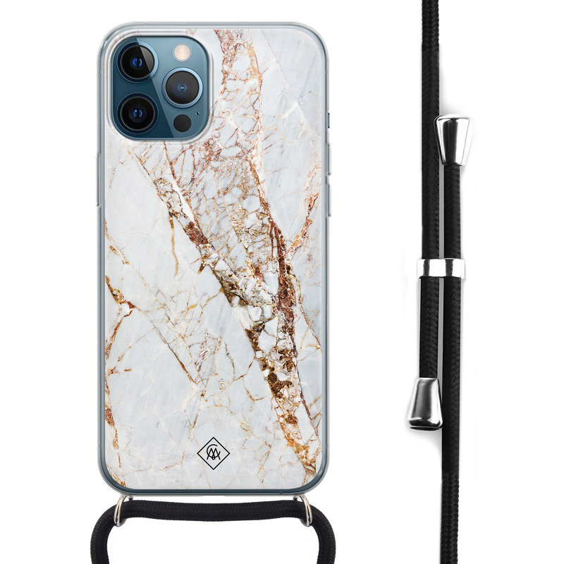 Casimoda iPhone 12 Pro Max hoesje met koord - Marmer goud