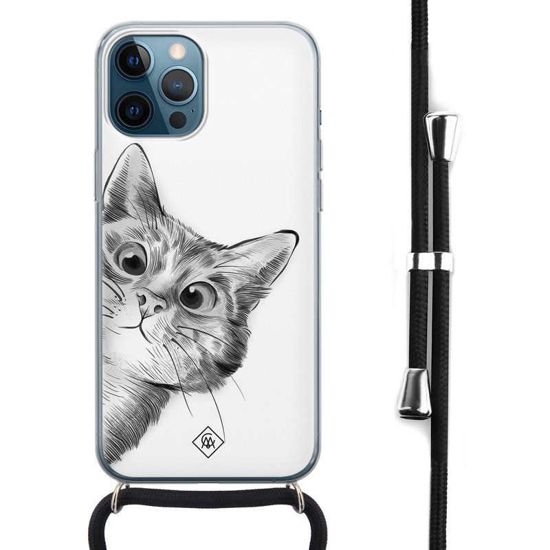 Casimoda iPhone 12 Pro Max hoesje met koord - Kiekeboe kat