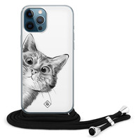 Casimoda iPhone 12 Pro Max hoesje met koord - Kiekeboe kat