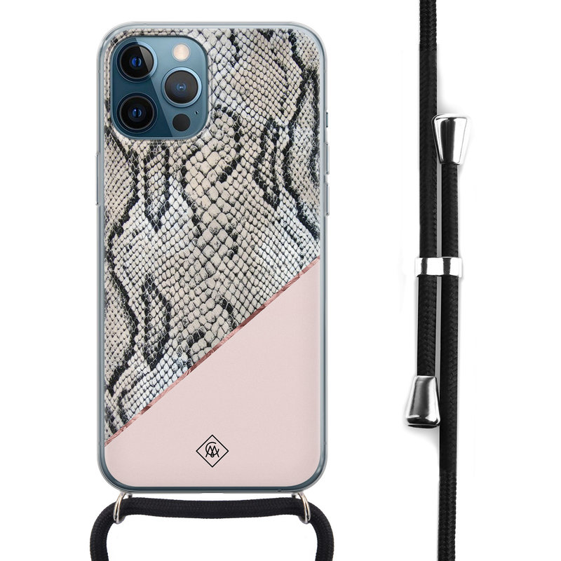 Casimoda iPhone 12 Pro Max hoesje met koord - Snake print roze