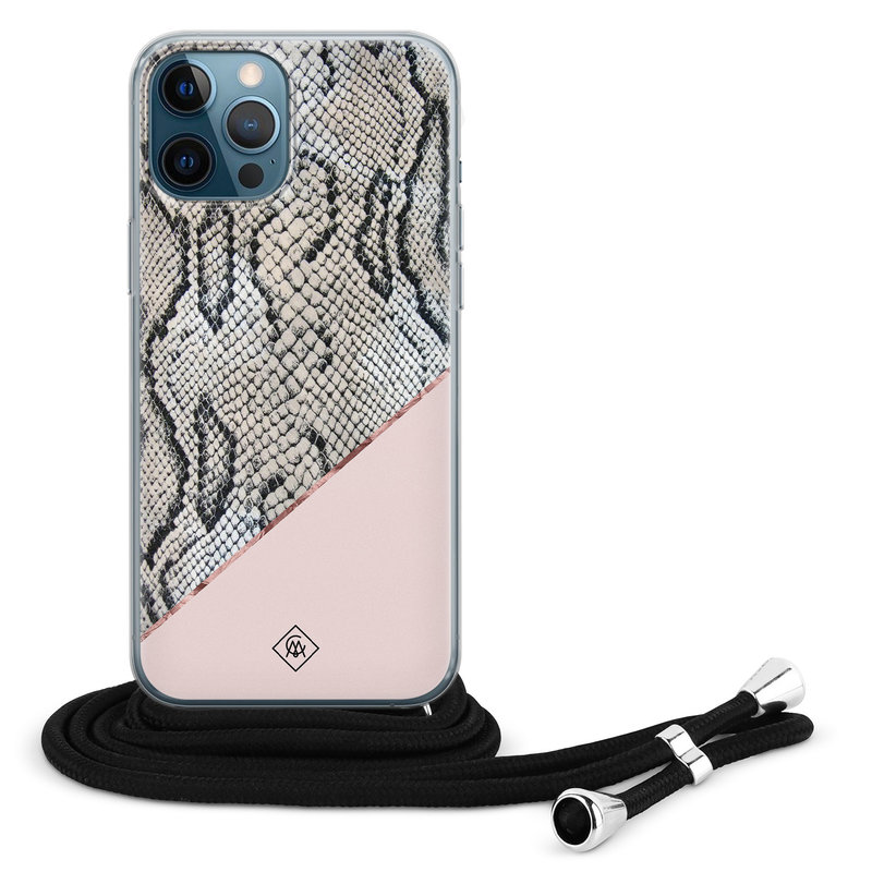 Casimoda iPhone 12 Pro Max hoesje met koord - Snake print roze