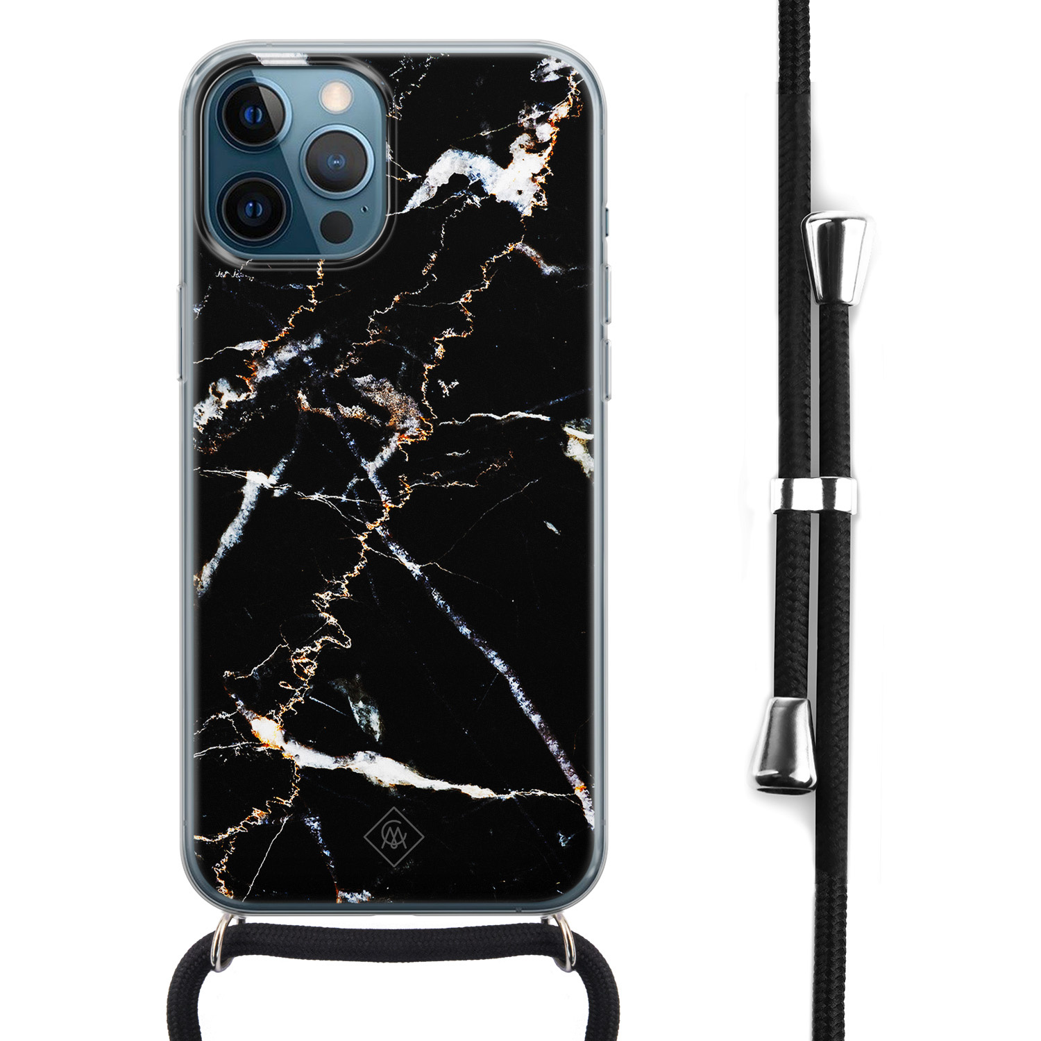 iPhone 12 Pro Max hoesje met koord - Marmer zwart