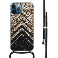 Casimoda iPhone 12 Pro Max hoesje met koord - Chevron luipaard