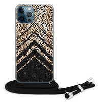 Casimoda iPhone 12 Pro Max hoesje met koord - Chevron luipaard