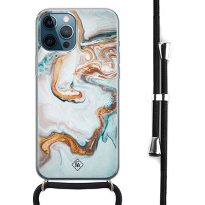 Casimoda iPhone 12 Pro Max hoesje met koord - Marmer blauw goud