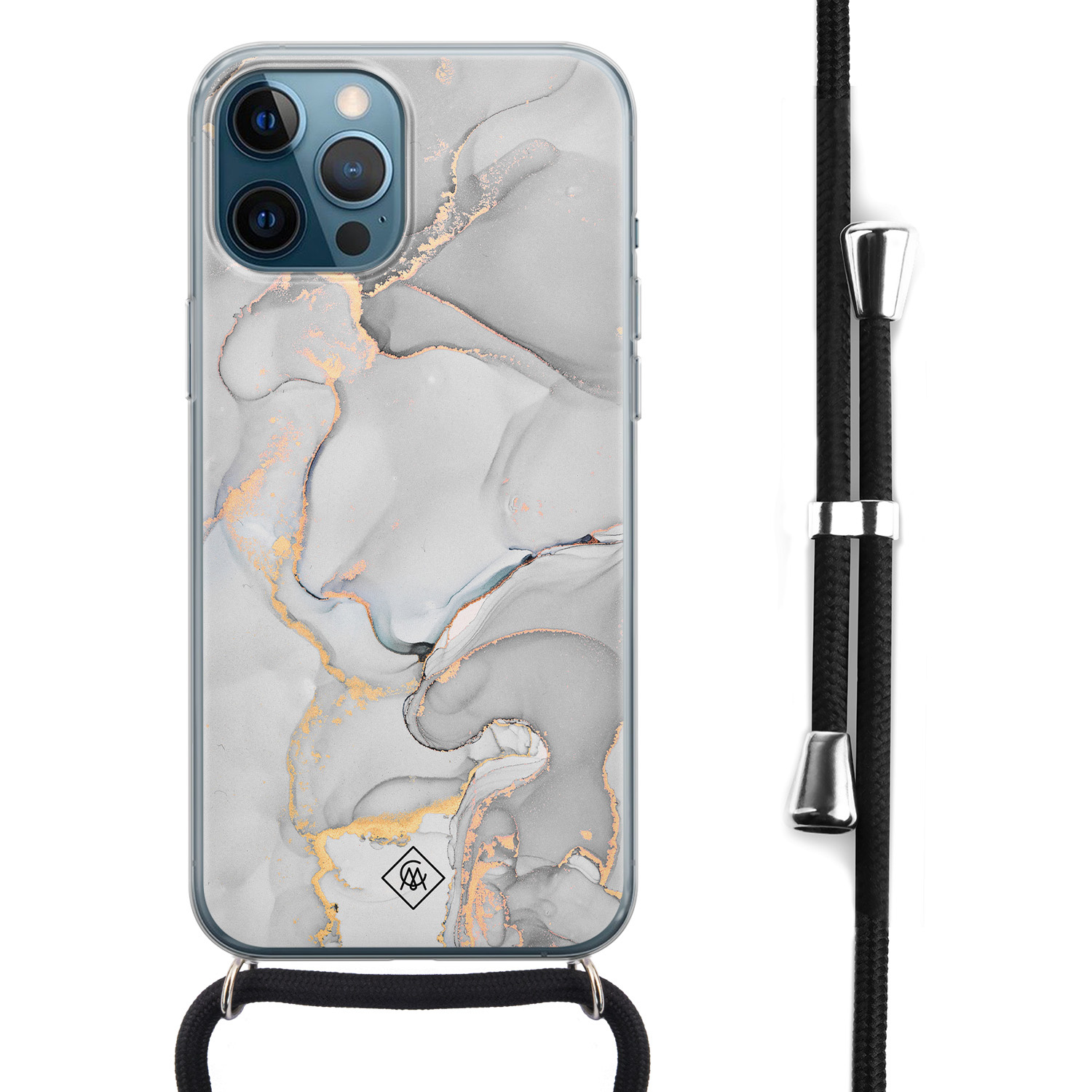 iPhone 12 Pro Max hoesje met koord Marmer grijs