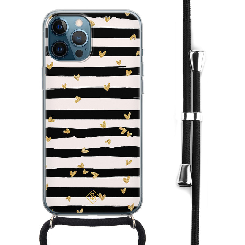 Casimoda iPhone 12 Pro Max hoesje met koord - Hart streepjes