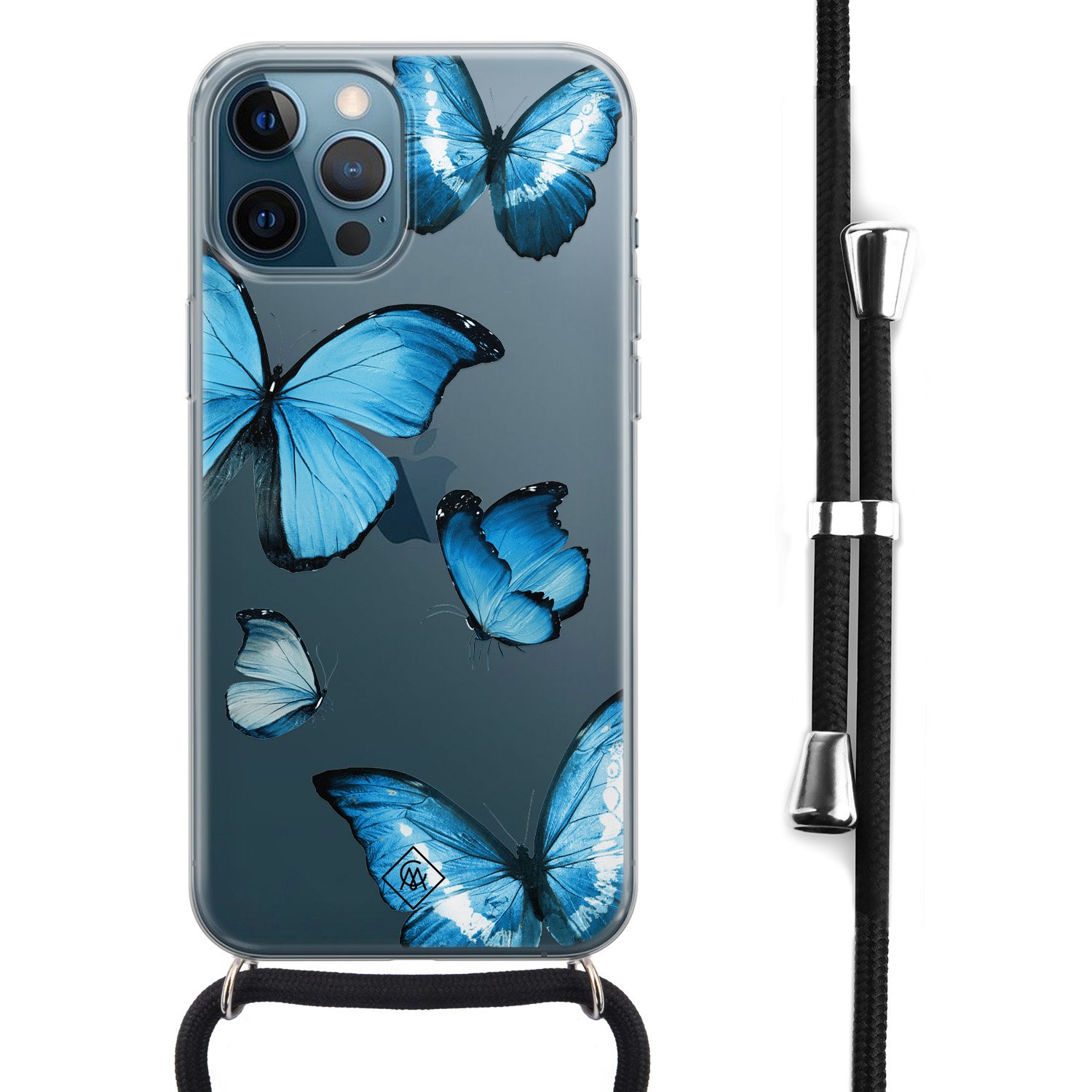 iPhone 12 Pro Max hoesje met koord - Blauwe vlinders