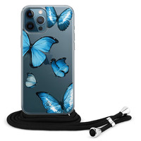 Casimoda iPhone 12 Pro Max hoesje met koord - Blauwe vlinders