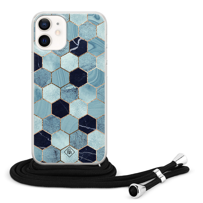 Casimoda iPhone 12 mini hoesje met koord - Blue cubes