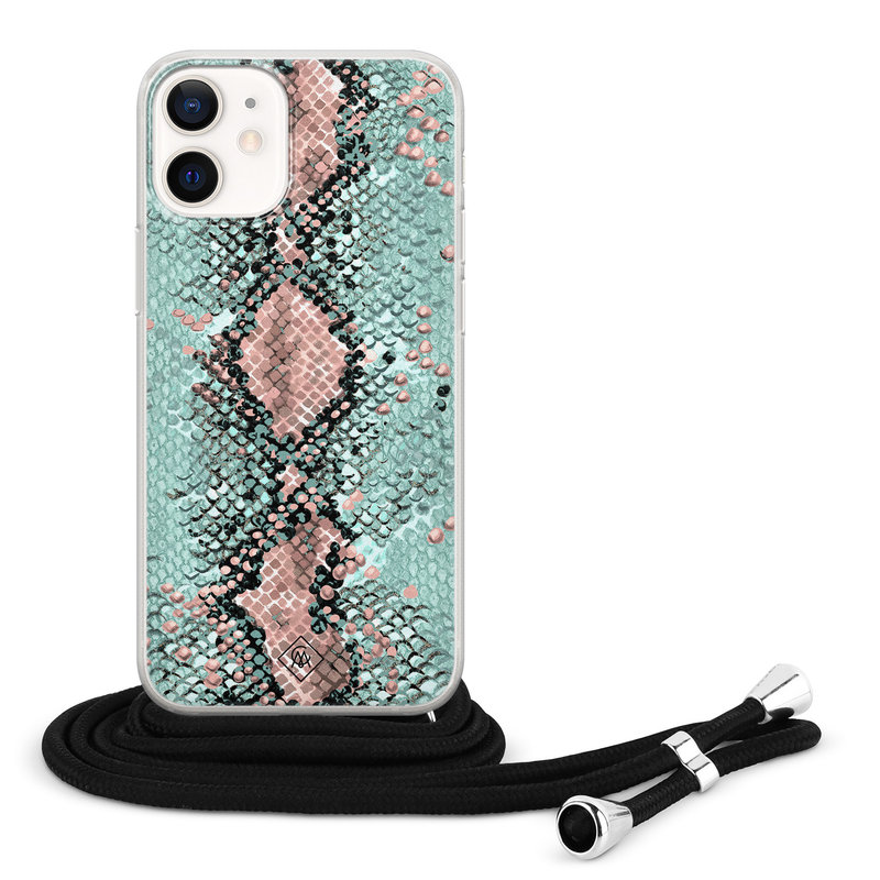 Casimoda iPhone 12 mini hoesje met koord - Snake pastel