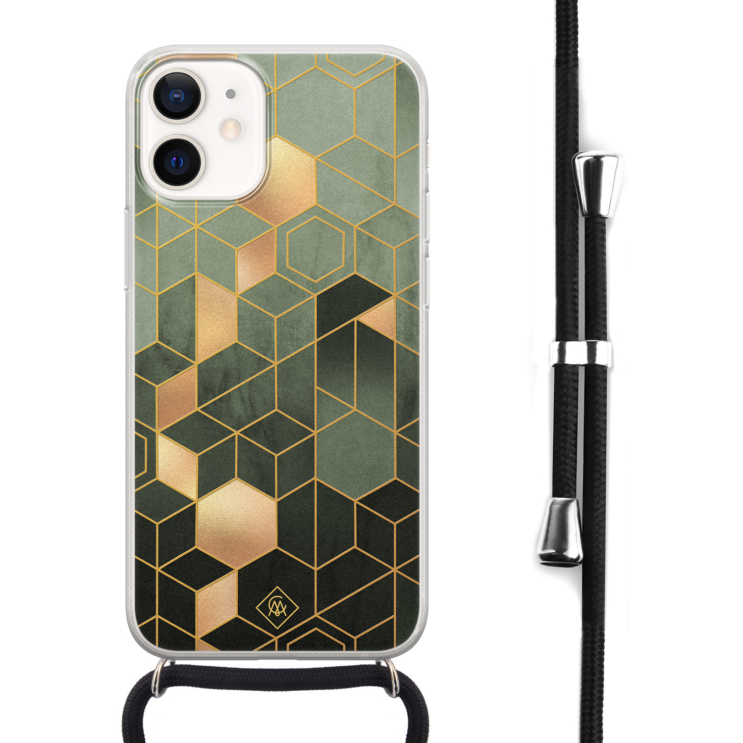 iPhone 12 mini hoesje met koord Kubus groen