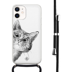 Casimoda iPhone 12 mini hoesje met koord - Kiekeboe kat