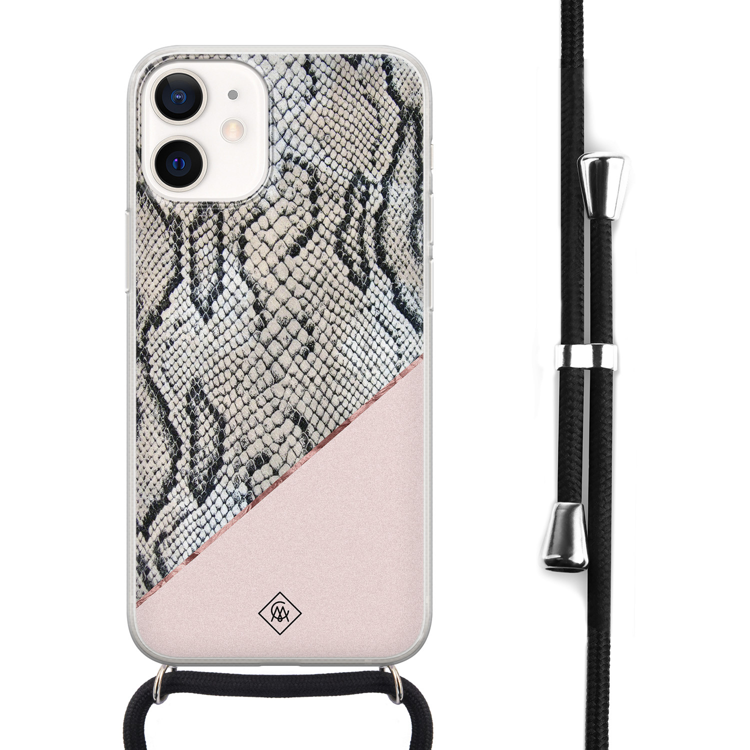 iPhone 12 mini hoesje met koord - Snake print roze