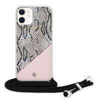 Casimoda iPhone 12 mini hoesje met koord - Snake print roze