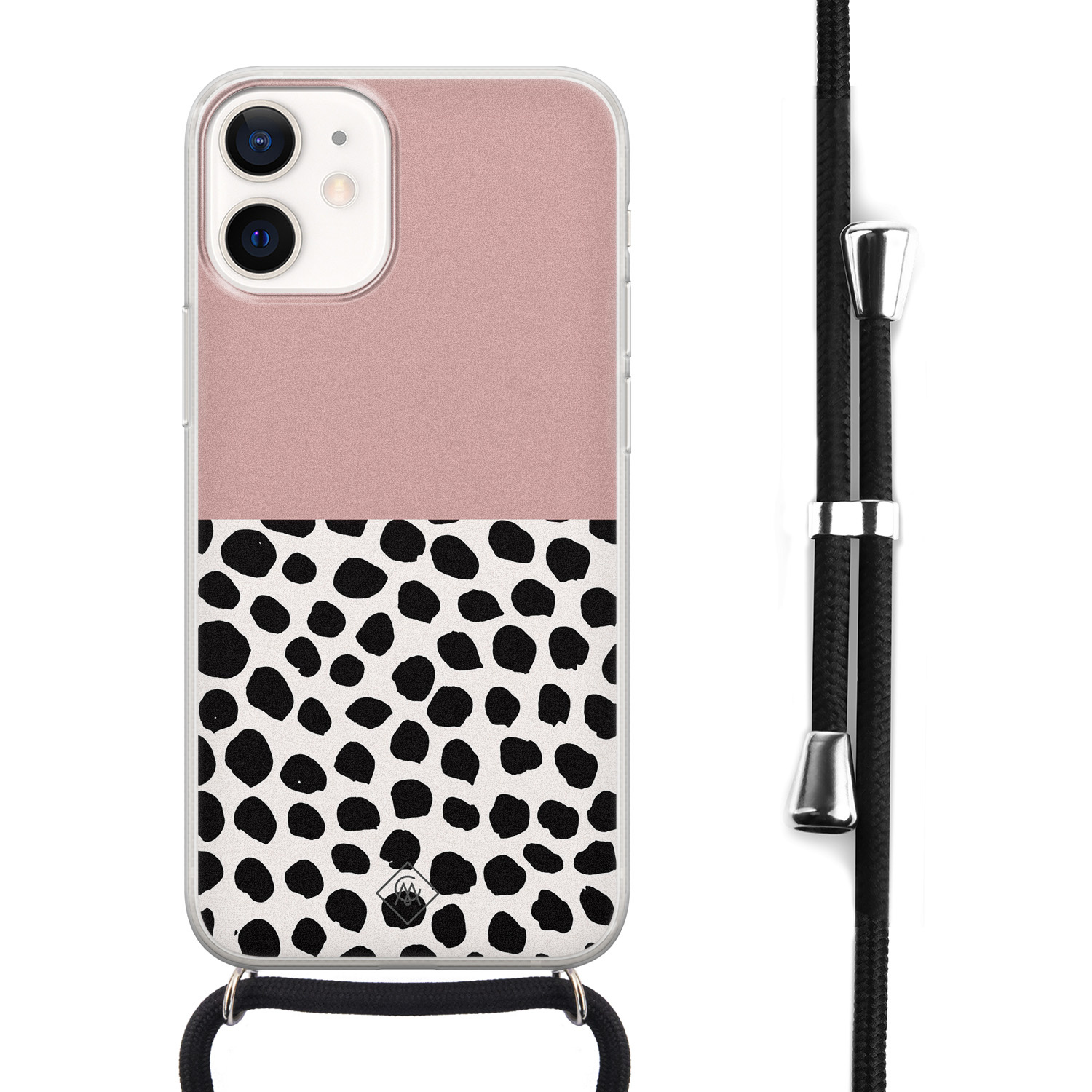 iPhone 12 mini hoesje met koord - Pink dots