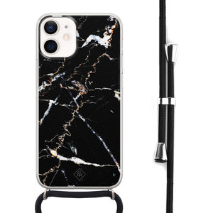 Casimoda iPhone 12 mini hoesje met koord - Marmer zwart