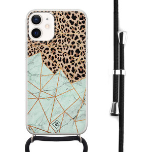 Casimoda iPhone 12 mini hoesje met koord - Luipaard marmer mint