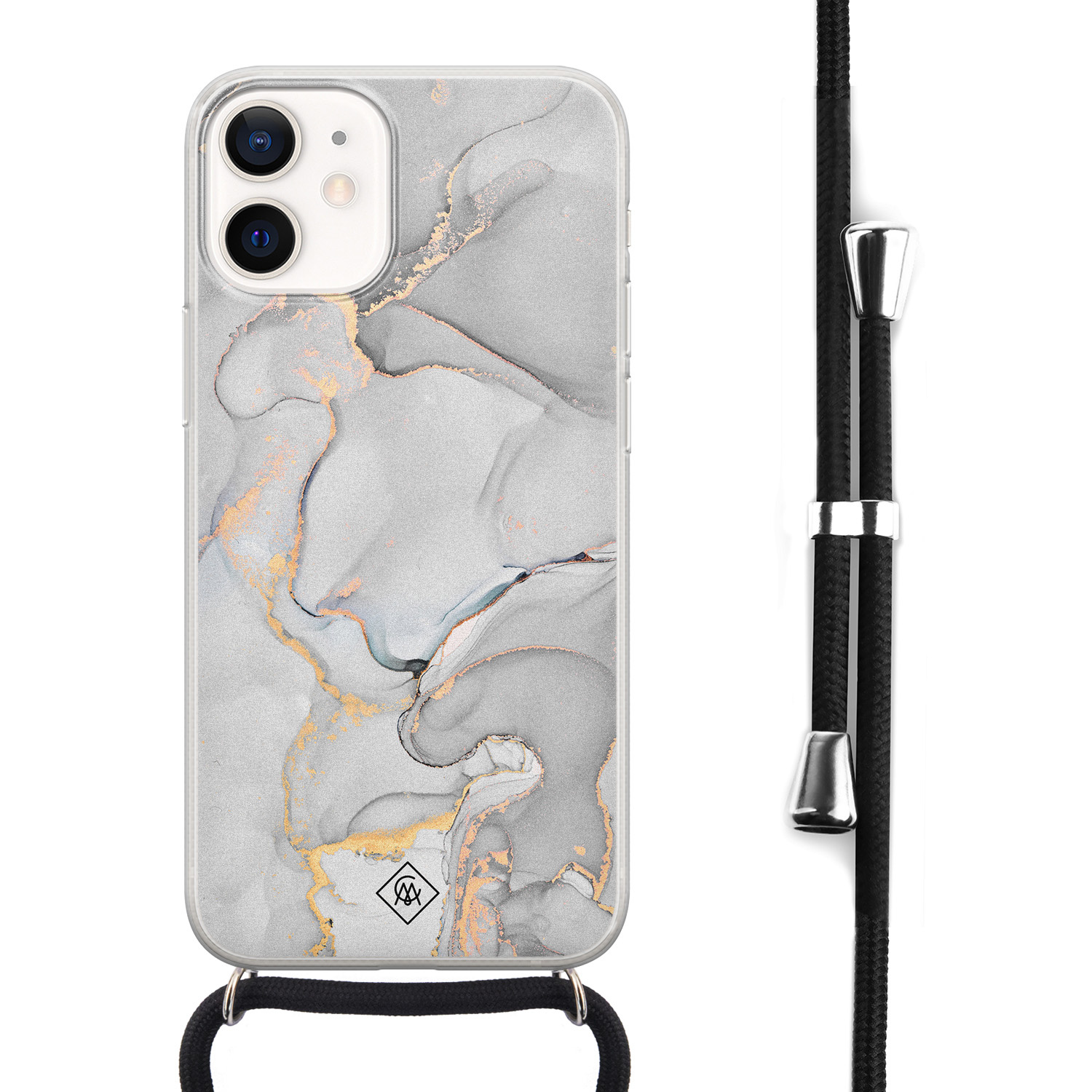 iPhone 12 mini hoesje met koord - Marmer grijs