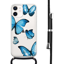 Casimoda iPhone 12 mini hoesje met koord - Blauwe vlinders