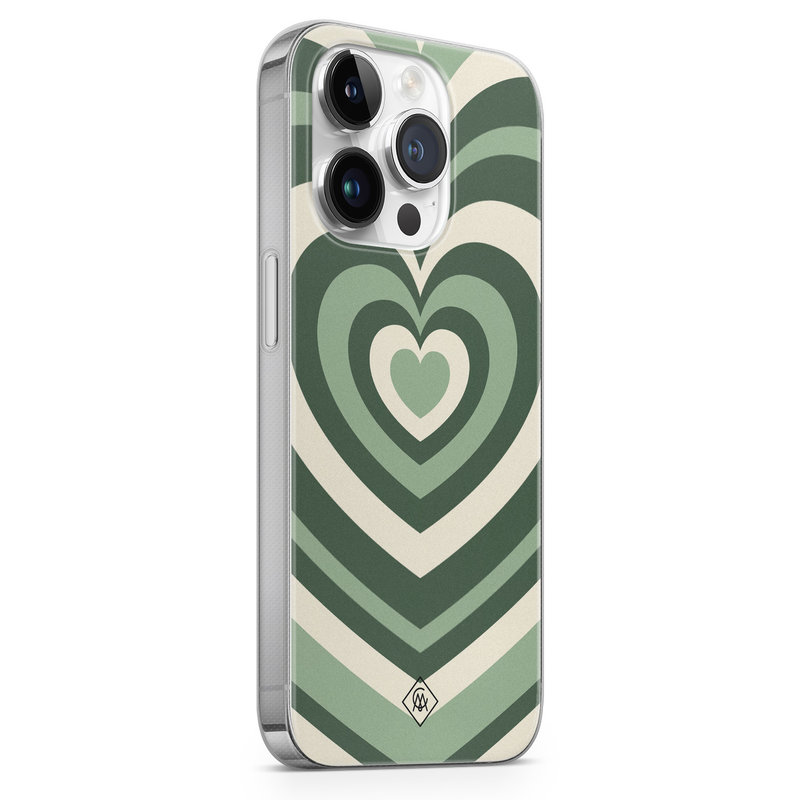 Casimoda iPhone 14 Pro Max siliconen hoesje - Groen hart swirl