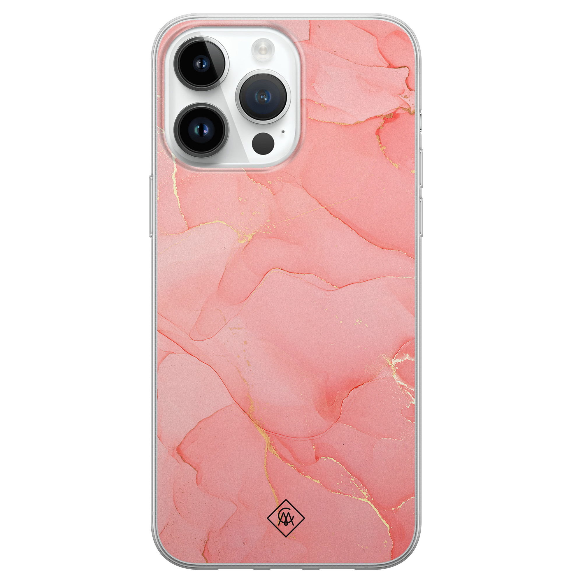 iPhone 14 Pro Max siliconen hoesje - Marmer roze