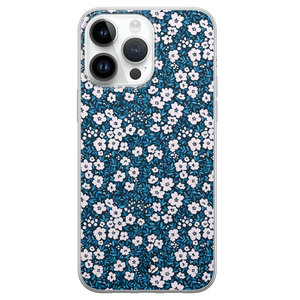 Casimoda iPhone 14 Pro Max siliconen hoesje - Bloemen blauw