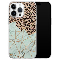Casimoda iPhone 14 Pro Max siliconen hoesje - Luipaard marmer mint