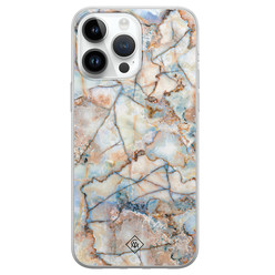 Casimoda iPhone 14 Pro Max siliconen hoesje - Marmer bruin blauw