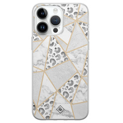 Casimoda iPhone 14 Pro Max siliconen hoesje - Stone & leopard print