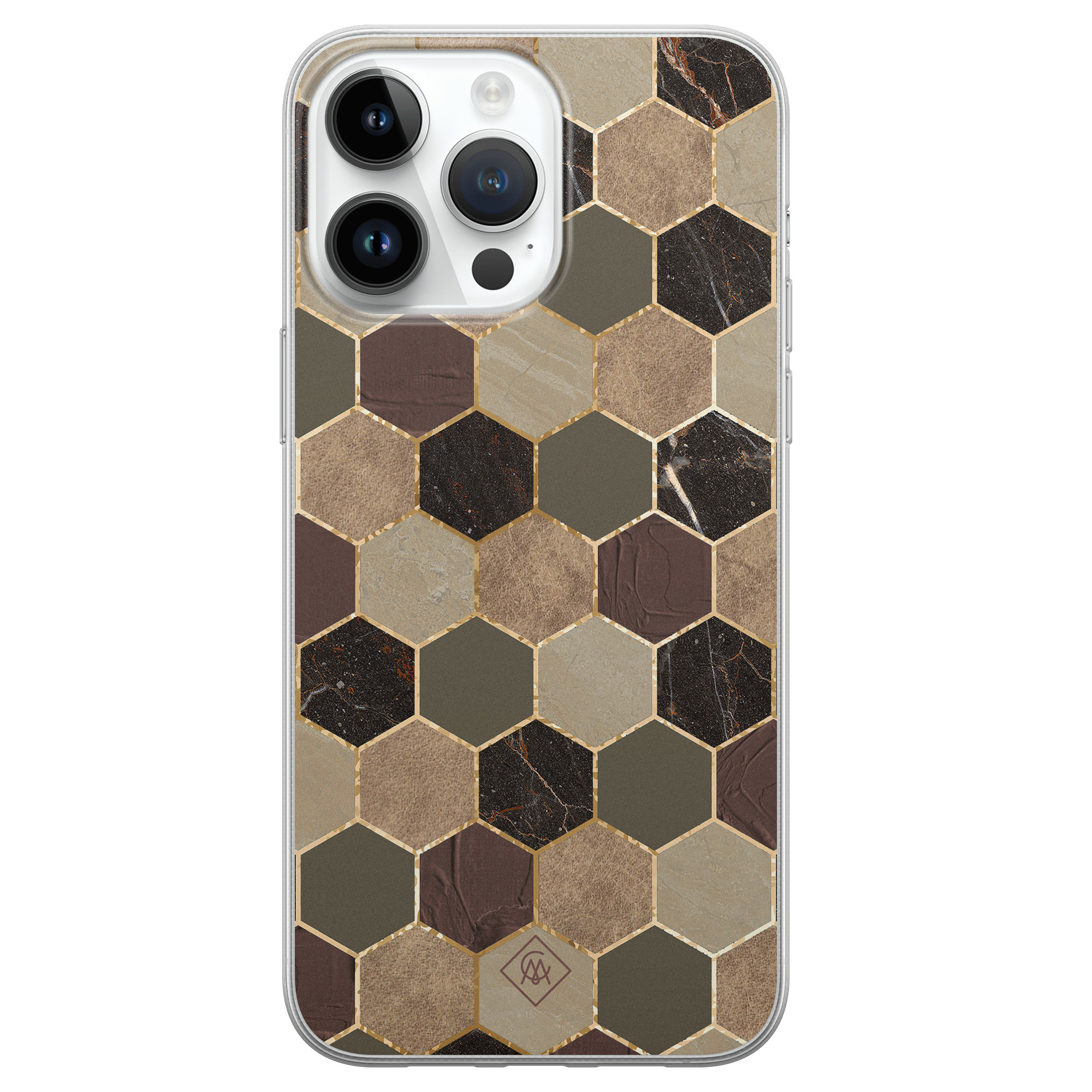 iPhone 14 Pro Max siliconen hoesje Kubus groen bruin