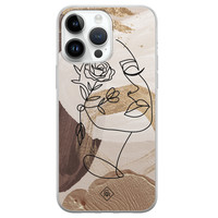 Casimoda iPhone 14 Pro Max siliconen hoesje - Abstract gezicht bruin