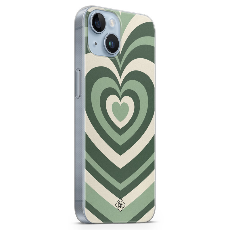 Casimoda iPhone 14 Plus siliconen hoesje - Groen hart swirl