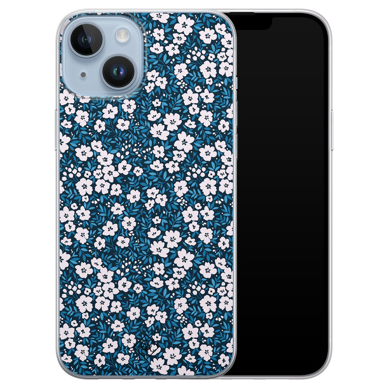 Casimoda iPhone 14 Plus siliconen hoesje - Bloemen blauw