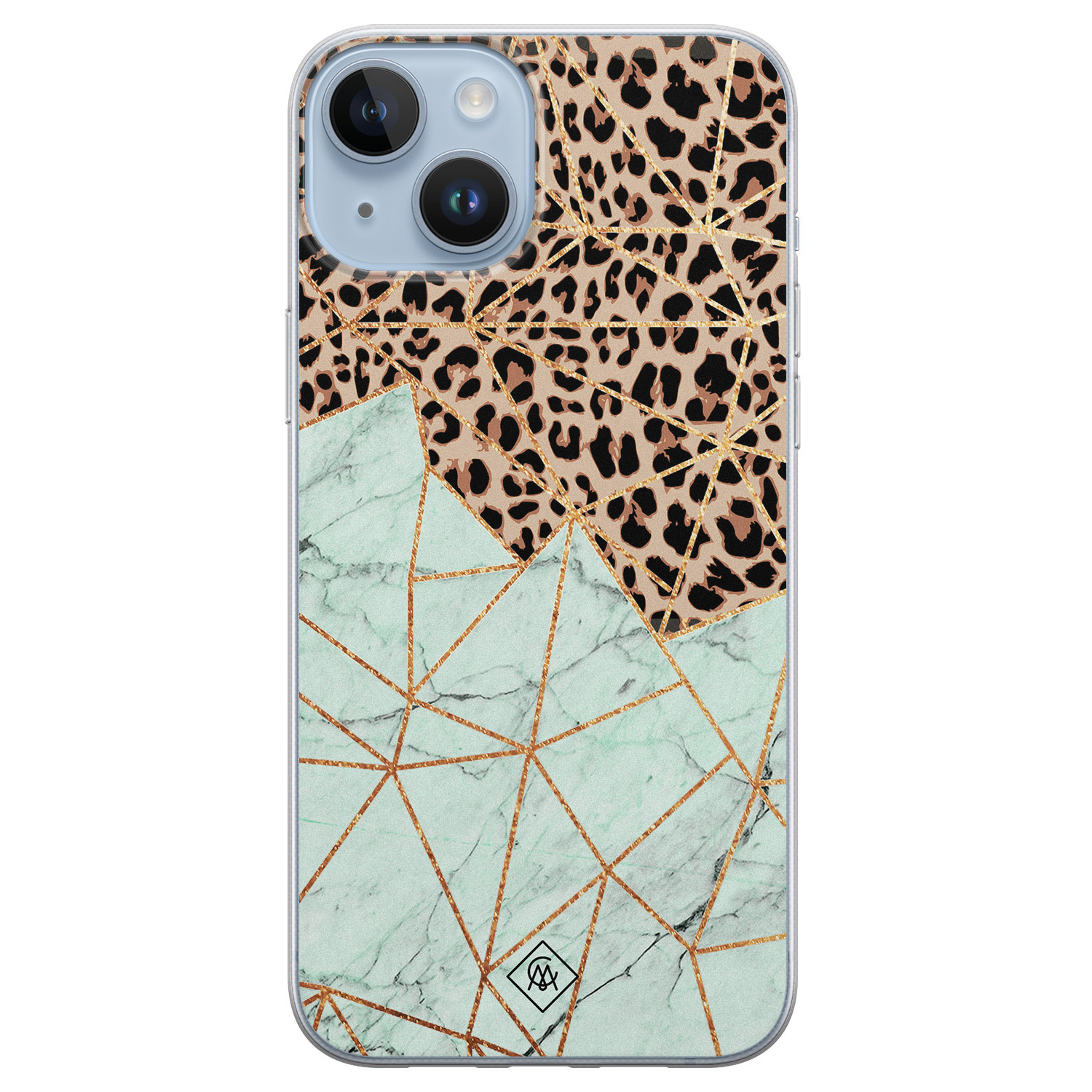 iPhone 14 Plus siliconen hoesje - Luipaard marmer mint