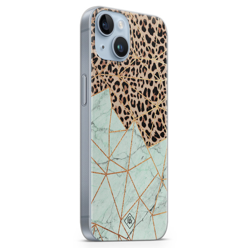 Casimoda iPhone 14 Plus siliconen hoesje - Luipaard marmer mint
