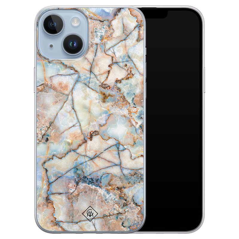 Casimoda iPhone 14 Plus siliconen hoesje - Marmer bruin blauw